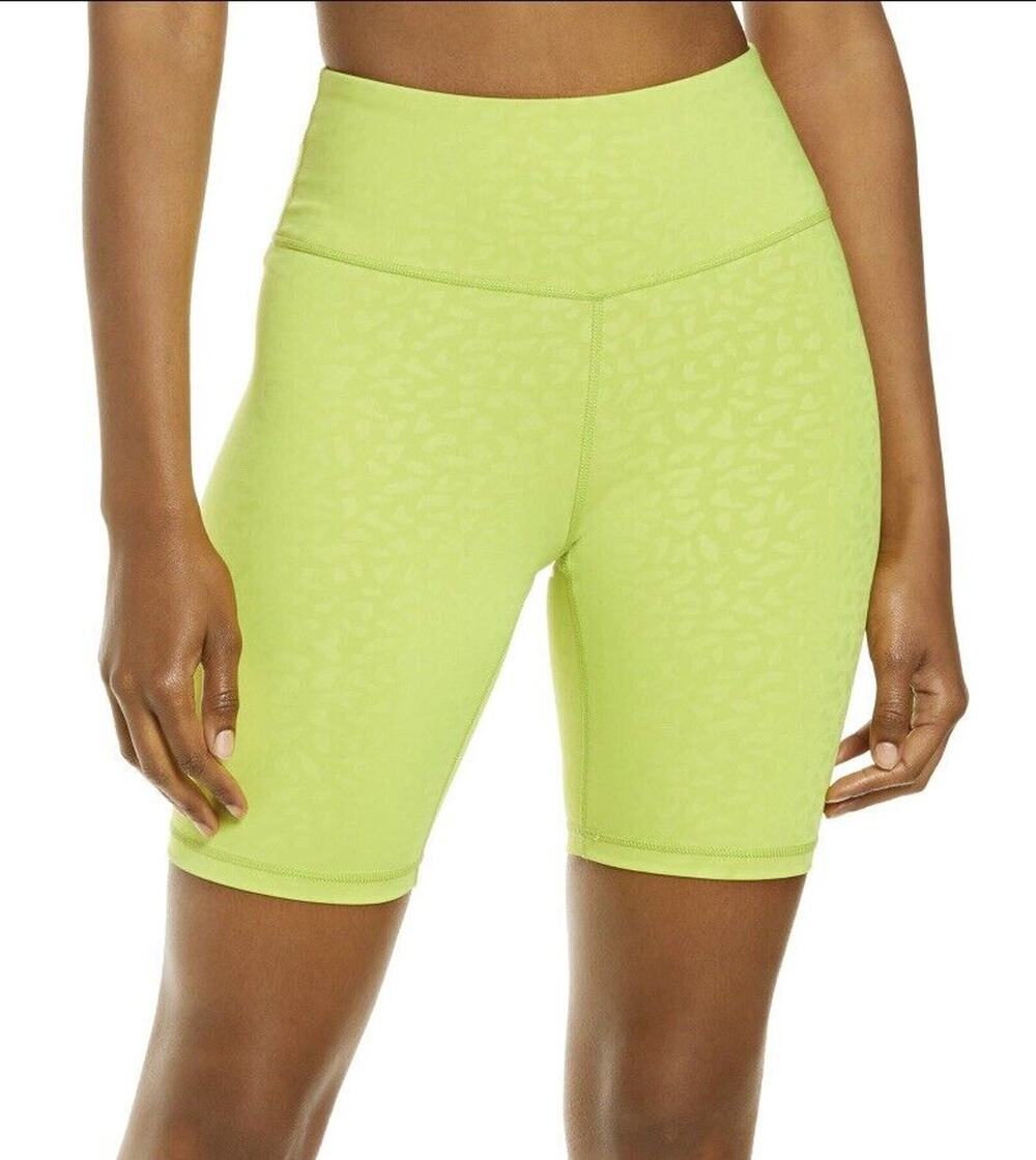 Compression High Waist Biker Short Size 8 Neon Green Leopard IVL Collective NEW